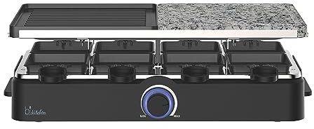 Bikitchen Grill 950 Raclette con griglia in pietra naturale, padella per 8 persone, 1400 W