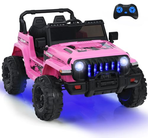 GOPLUS Voiture Electrique Enfants 1 Place, Quad 4x4 Electrique Enfants 12V avec Télécommande 2,4G & Vitesse Réglable & Klaxon Sonore & Lumière & Musique.Charge 35KG pour Enfant 3+ Ans(Rose)