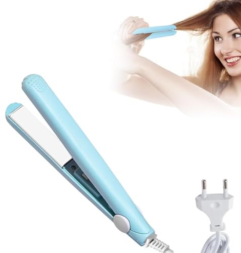 2-in-1 Mini Haarglätter, Tragbare Keramik flache, Glätteisen Lockenstab Heizung, für lange & Kurze Haare, Für alle Haartypen Geeignet (blau)