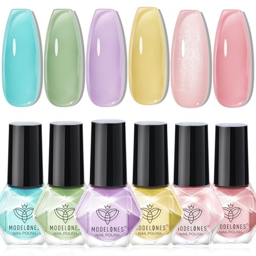 Modelones Nail Polish Set 6 Colors Spring Pastel Nail Polish Quick Dry Nail Varnish Nude Pink Purple Jelly Nail Polish Manicure DIY Nail Art Salon Home For Women