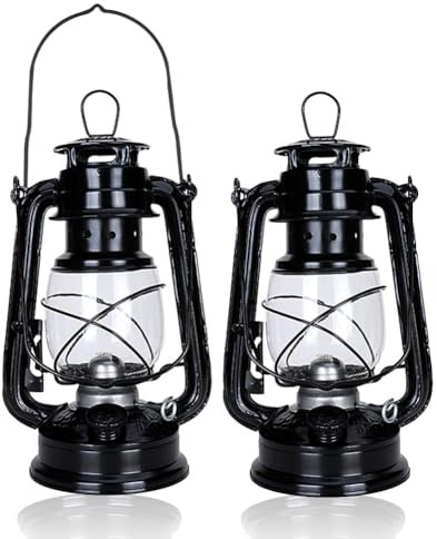 Meleg Otthon Petroleumlampe, Silber Sturmlaterne Petroleum,Öllampe für Indoor ,Haus, Garten, Camping,Outdoor (Shwarz)