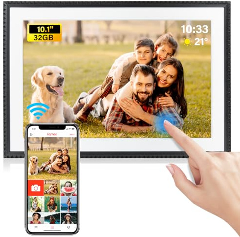 WiFi Digital Picture Frame 10.1 Inch, 32GB Storage Smart Digital Photo Frame IPS HD Touch Screen with Auto-Rotate, Share Photos or Videos Via Frameo App