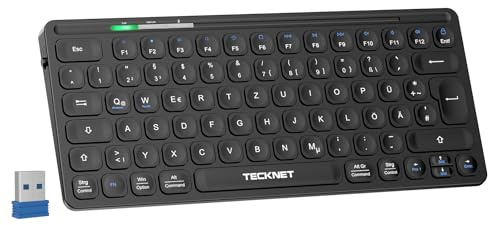 TECKNET Mini Kabellose Tastatur, Deutsches Layout (QWERTZ), USB-Anschluss, PC Tastatur mit Multimedia-Hotkeys für Computer, Laptop, Windows, Mac, Schwarz