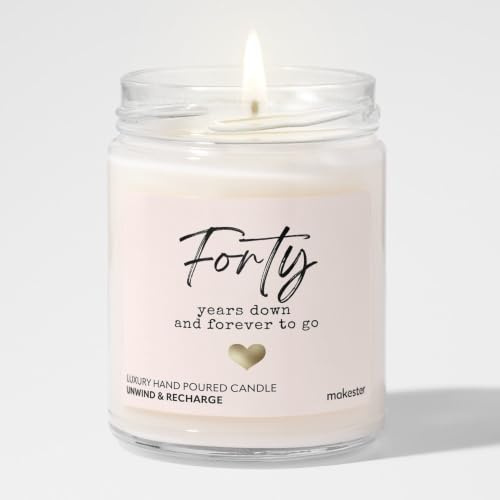 40th Wedding Anniversary Candle Gift - Luxury Soy Wax - Vanilla, Jasmine, Sugared Almond - Makester