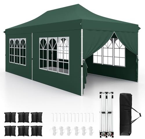HOMASIS Gazebo da Giardino 3x6m, Gazebo Esterno Resistente Pop Up con 6 Pannelli Laterali e Finestre, 3 Altezze Regolabili, Tenda da Giardino per Matrimoni, Feste, Eventi Commerciali (Verde)