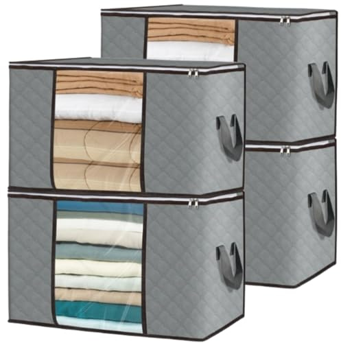Scatole per Armadio,4pcs 60*40*35cm Scatole per Vestiti,Scatole per Armadio Salvaspazio,Contenitori Sottoletto,Scatole Portaoggetti Pieghevoli,Scatole per Vestiti in Tessuto