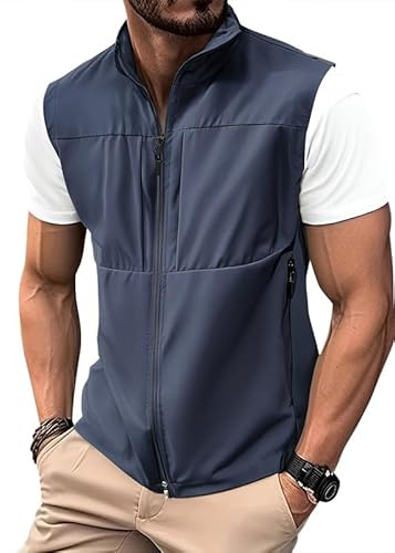 Oanviso Gilet da Lavoro Multitasche Smanicato Uomo Estivo Leggero Sportivo Cargo Comodo Asciugatura Rapida Giacca Softshell Trekking All'aperto Pesca Fotografi B Blu 3XL