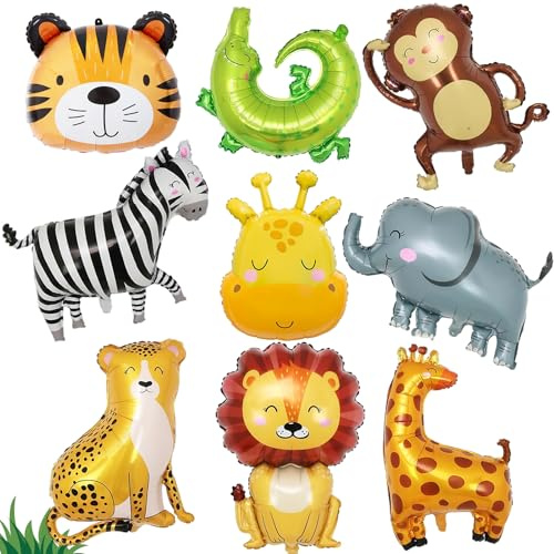 9 palloncini a forma di giungla Safari, in pellicola, con animali della giungla, leone gigante 3D, leopardato, giraffa, zebra, elefante, scimmia, palloncino, tigre, decorazione di compleanno