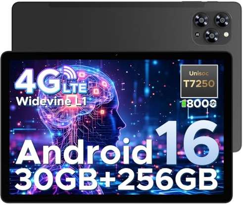 DOOGEE Tab G6 Tableta Andriod 16, Tablet 11 Pulgadas, 30GB RAM + 256GB ROM Tablet con Tarjeta Sim, 8000mAh Batería, T7250 Octa-Core, Widevine L1, Netflix, 4G LTE, 3.5mm Auriculares/5G WiFi/Face ID