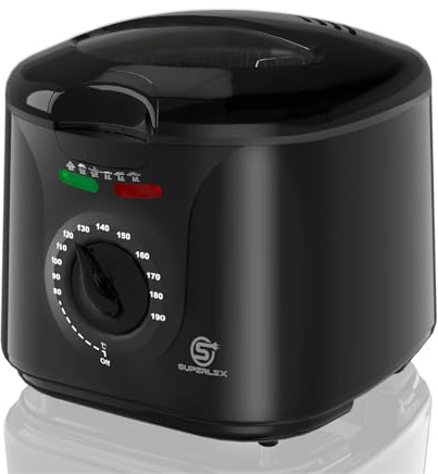 SUPERLEX Friggitrice con grasso da 2 l, in acciaio inox, 1300 W, elettrica compatta, mini friggitrice ad olio con regolazione della temperatura, per patatine fritte croccanti, pollo, pesce snack