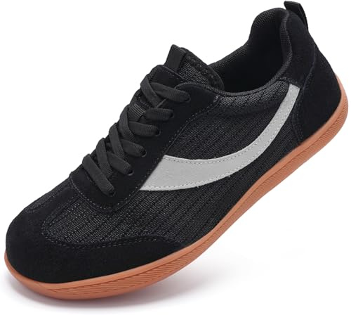 Barefoot Shoes for Womens Trainers Extra Wide Fit Arch Support Memory Foam Trail Running Shoes Ladies Lace Up Lightweight Non Slip Outdoor Walking Sneakers Black UK 6