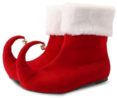Zapatos de Elfo para Adultos con Cascabeles - Punta Curvada Clásica en Felpa Suave para Disfraz de Navidad, Fiestas y Obras de Teatro