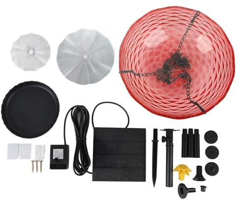 CEMTUKLBP Fontana da Bagno per Uccelli Solare con Gorgogliatore, Mangiatoia per Uccelli da Appendere per Giardino Esterno, Ciotola da Bagno per Uccelli in Plastica Robusta con Catene in (Rossa)