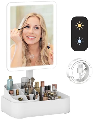 HOMCOM Espejo Maquillaje con Luz LED Espejo Tocador Recargable Blanco