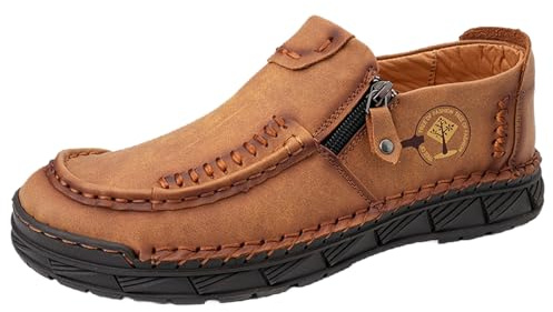 Zapatos Casuales de Cuero Tradicional para Hombre Botas de Conducción a Mano para Viajes y Actividades al Libre (Brown, 44) #1702
