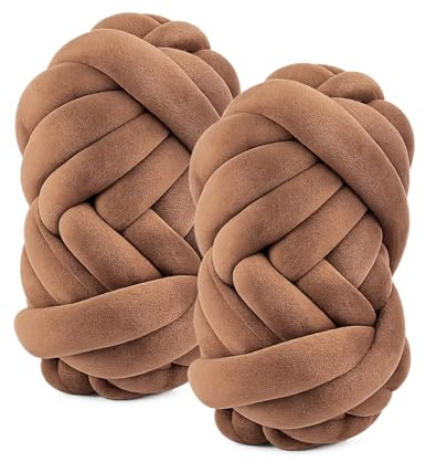 LN COZY CORNER 2Pcs Chunky Tube Yarn Extra Thick Super Bulky Cotton Yarn for Hand Knitting Soft Velvet Knitting Yarn with DIY Roving for Chunky Blanket Cat Pet Bed Carpet Weaving (Coffee)