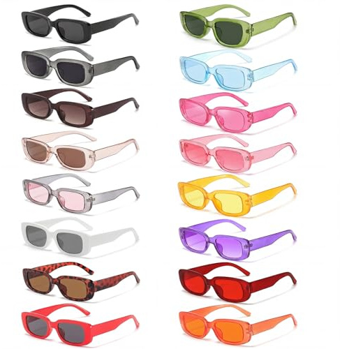 Dexpally Lot de 16 Lunettes de Soleil Rectangulaires Vintage, Lunette Soiree des Années 90, Moderne et Rétro, Lunette Soleil Femme Pour Extérieur Voyage Conduire