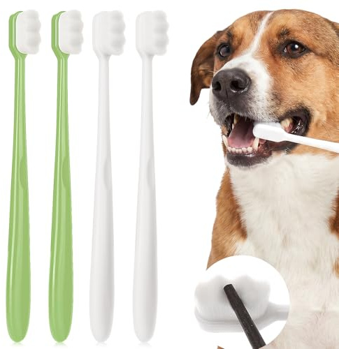 Wanmu 4 cepillos de dientes para perros, extrasuaves, para gatos y perros, cepillo de dientes micro nano para dientes sensibles (blanco y verde)