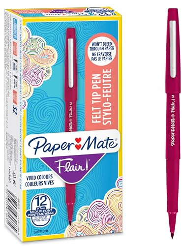 Paper Mate Flair Felt Tip Pens | Medium Point (0.7 mm) Marker Pens | Magenta Red Pens | For WritingMarkingDrawing & Sketching | 12 Count