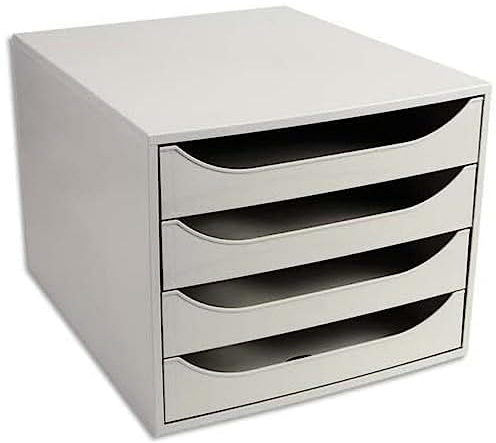 Exacompta 228606D Ablagebox Office mit 4 Schubladen für DIN A4+ Dokumente. Ecobox mit hoher Kapazität für mehr Platz auf dem Schreibtisch Big Box Grau