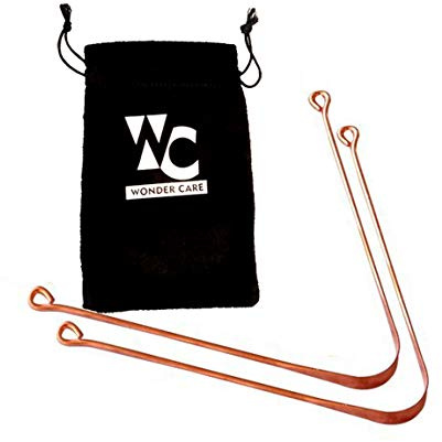 Wonder Care - 100% Copper Tongue Scraper/Cleaner Ayurvedic Antibacterial for Optimal Oral Hygiene (2 Pieces with Pouch)