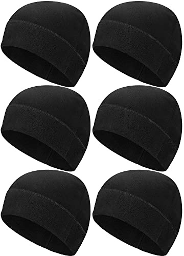 6 Pcs Fleece Skull Cap Men Fleece Beanie Winter Watch Hat Warm Polar Beanie Cap Thick Windproof Unisex for Outdoor Exercising(Medium,Black)