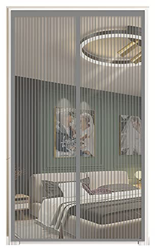 CHBIN Fliegennetz Vorhang 140x220cm Magnet isolierter Türvorhang Insektenschutz für Balkontür Wohnzimmer Schiebetür, Grau