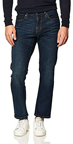 Amazon Essentials Pantalón Vaquero Elástico de Ajuste Recto - Colores interrumpidos Hombre, Lavado Oscuro, 46W / 30L