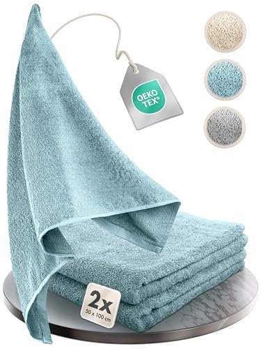 Homewell Handtücher Set - weich und saugstark, 100% Baumwolle, Oeko-Tex 100 Zertifiziert (2 Handtücher 50x100 cm, Türkis)