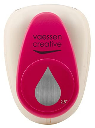 Vaessen Creative 21497-005 Motivstanzer Tropfen Jumbo +, 63 x 40 mm, Kleiner Motivlocher Aus Metall und Plastik, Ausgestanztes Motiv, Zum Basteln Mit Papier, Kunststoff, weiß/rosa, 4.2 x 6.4 cm