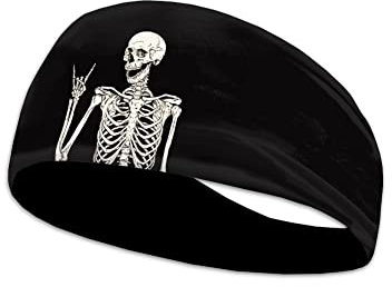 Lustiges Skelett-Druck-Stirnband für Herren, Totenkopf-Bandana, schwarz, Workout-Stirnband, Schweißband, Unisex, Haarband, Gothic-Turban für Damen