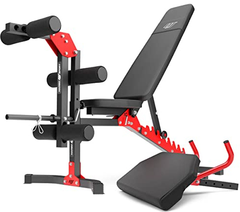 Marbo Sport - Panca Palestra - Attrezzi Palestra Casa - Set MH1 - Panca regolabile - Curl Pult - Allenatore per gambe - 59 x 119 x 45
