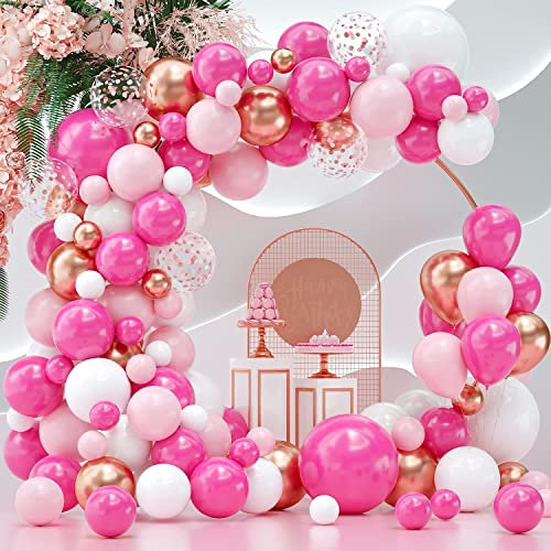 Luftballon Girlande Fuchsia Pink Rosa Weiß Rosegold SKYIOL Ballon Girlande Set 114 Stück verschiedene Größen Latex Ballons Luftballons für Mädchen Frauen Geburtstag Hochzeit Babyparty Deko