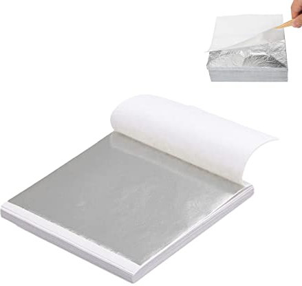 CPYJW Pack of 100 Silver Leaf Imitation Leaf Silver Leaf for Crafts Impact Metal Silver Art Project 8.5 x 8 cm Silver Leaf Imitation Silver Leaf Crafts for Crafts DIY Creation (Silver)