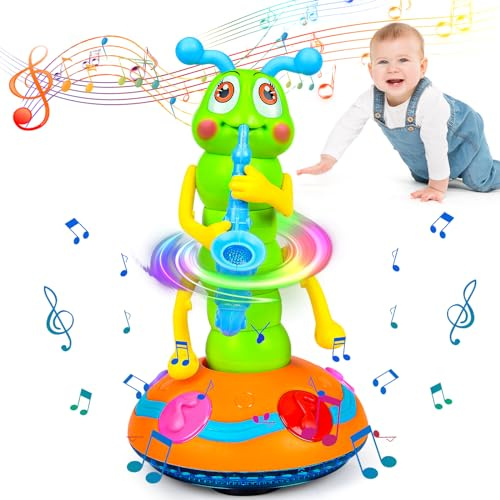 Electric Caterpillar Saxophone Toy, Wriggle Caterpillar with Music and LED Light, Sensory Toys for Babies, Funny Twisting Sing Dance Toy for Baby Toys 6 to 12 Months Toddlers Gifts (Random Color).