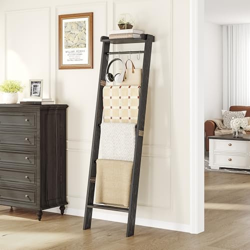 Hzuaneri Blanket Ladder Shelf, Farmhouse Ladder Holder, Blanket Organizer