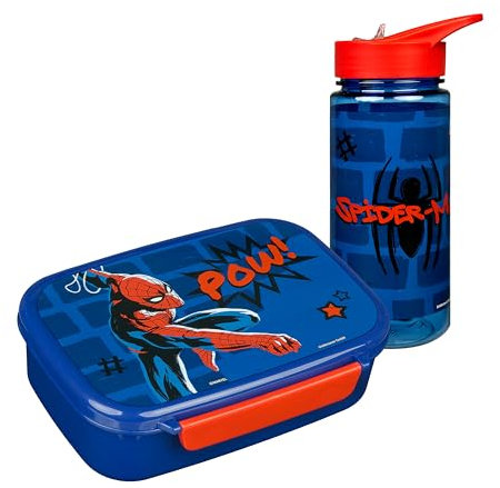 Scooli - Set Cadeau Vaisselle pour Enfants Spider Man - Set composé d'une boîte à Pain et d'une Gourde - pour Enfants à partir de 4 Ans - en Plastique - sans BPA