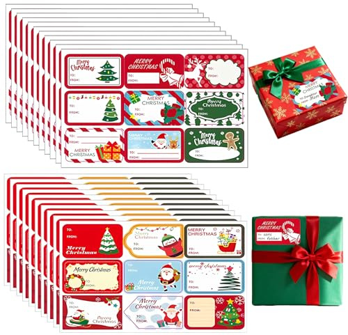 180Pcs Christmas Labels Stickers,Ehuixinsheng Xmas Present Gift Label Name Stickers Self Adhesive Christmas Sticky Labels for Christmas Decoration Present Cards Envelope