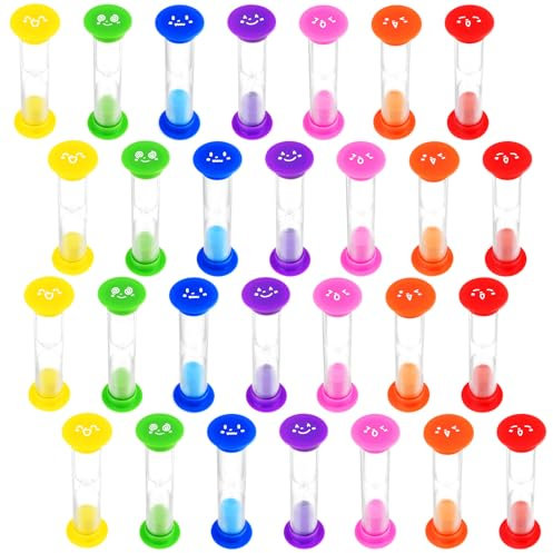 28PCS Sablier de minuterie, HOSTK 2 Minutes Horloge en Verre de Sable Color¨¦ Horloge en Verre de Sable Mignon 7 Couleurs Minuteur pour Brosse ¨¤ Dents pour Les Enfants Salle de Classe Jeu Maison