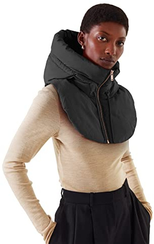 Generico Faux Colletti con cappuccio da donna e ragazza, alto finto colletto rimovibile a mezza giacca, camicia senza maniche, finto collare caldo invernale (Nero, S/M)