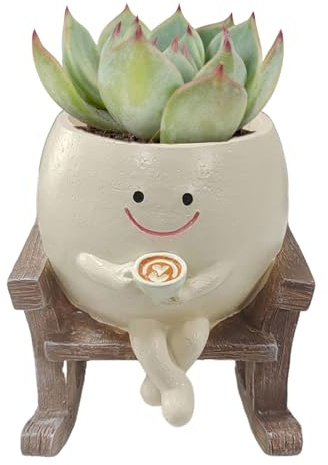 Rocking Plant Pot with Smiling Face - Built-In Drainage Hole, Decorative Succulent Planter for Indoor and Outdoor Home Office Decor