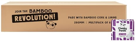 Cheeky Panda Sanitary Towels for Women – Heavy Flow – 6 Packs, 12 Pads Per Pack - with Bamboo Pads and Core (Packaging May Vary)