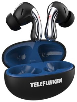 TELEFUNKEN Spark One TWS Earbuds, True Wireless Stereo, estuche de carga con indicador de batería, protección contra salpicaduras, cromo negro