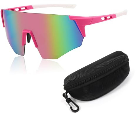 Lunettes de Soleil Rose Homme Femme lunettes de vélo rapides lunettes de sport Coupe Vent Anti Buée, lunette de vitesse pour VTT Vélo de Course Ski Course à Pied Pêche Golf Raves Activités Extérieures