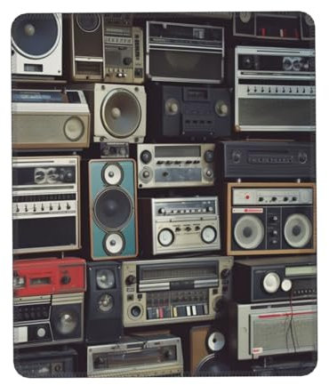 Square Mouse Pad Vintage Wall of Radio Boombox Custom Mouse Mat Non-Slip Rubber Base 7.9 x 9.5 in Computer Mouse Pads for Wireless Mouse Laptop Office Desk Accessories Mousepad