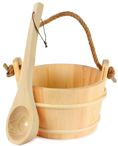 Koolenry Set Secchio e Mestolo per Sauna, Secchio e Mestolo per Sauna, Accessori per Sauna Fatti A Mano In Legno di Pino