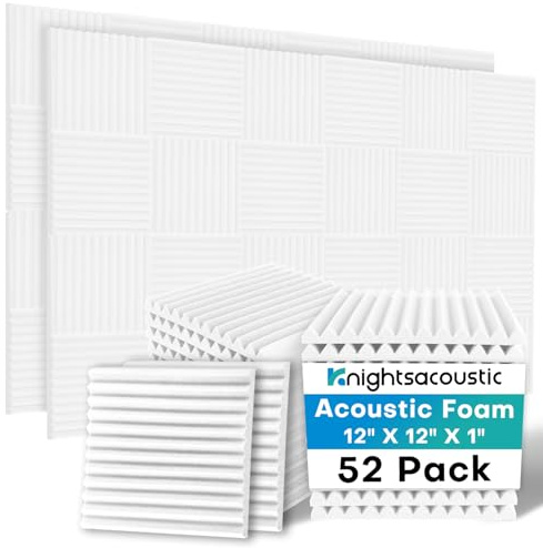 52 Pack Acoustic Foam Panels, 1 X 12 X 12 Inches Sound Proof Foam Panels for Walls, High Density Acoustic Panels Sound Absorbing, White Noise Cancelling Studio Wedges (NOT Include Adhesive)