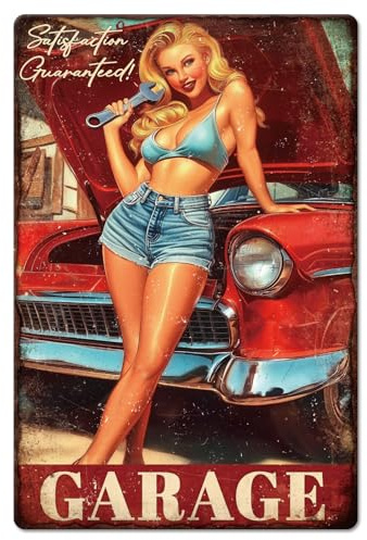 GLOBLELAND Cartel de metal retro Reparación de automóviles Lady 12 x 8 pulgadas ¡Satisfacción garantizada! Pintura vintage. Cartel de chapa 12x8 pulgadas. Arte mural retro. Placa. Póster para