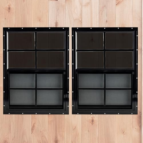 Shineforu 18 x 27 Black Shed Windows 2 Pack,Small Windows with Tempered Glass - Flush Mount | Ultimate Choice for Chicken Coop, Greenhouse, Garage, Playhouse