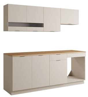 Vente-unique - Cuisine compléte - avec Plan de Travail 200 cm - Beige et Naturel - CARMEO